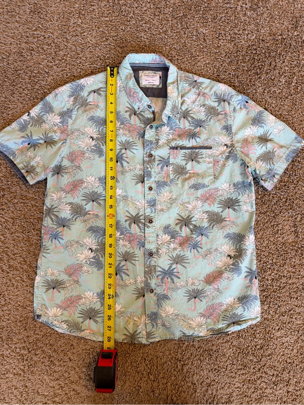 Men's Short-Sleeve Palm-Print Button-Down Shirt in Blue
